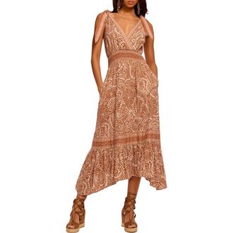 Ramy Brook Mariam Tie Strap Handkerchief Hem Maxi Dress in Coffee Dot at Nordstrom, Size Xx-Small