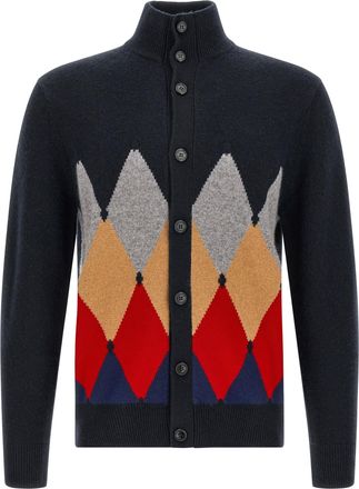 Ballantyne Blue Cashmere Mens Cardigan