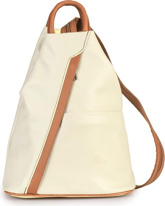 LiaTalia Real Italian Leather Convertible Backpack Handbag - Small Stylish Soft Leather Zip Pocket Sling Shoulder Bag - Alex [Cream - Tan Trim]
