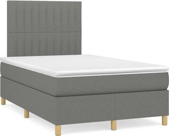 vidaXL Vidaxl - Cama Box Spring Con Colch&oacute;n Y Led Tela Marr&oacute;n Oscuro 120x190 Cm