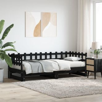 vidaXL Sof&aacute; Cama Extra&iacute;ble Madera Maciza De Pino Negro 2x(80x200) Cm Vidaxl