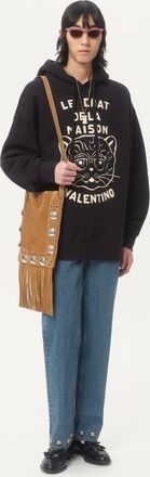 Valentino Felpa In Cotone Con Patch Le Chat De La Maison Uomo NERO/BURRO 3XL