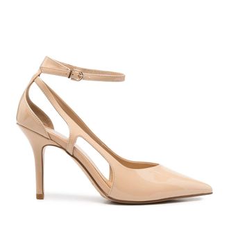 Sergio Moretti Beige High Stiletto Ankle Strap Patent Leather Pumps