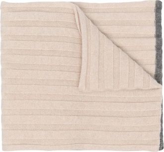 Brunello Cucinelli Geribde Cashmere Sjaal met Contraststreep - Heren - Wintersjaals - Beige - ONE Size - Kasjmier - Accessoires