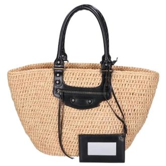 Balenciaga Pre-owned Tote Bags, female, Beige, Size: ONE SIZE Pre-owned Raffia Basket Handbag