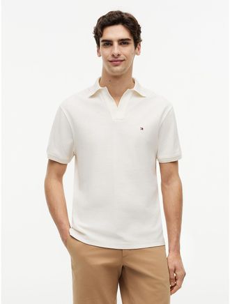 Tommy Hilfiger Mens Classic Fit Open Placket Crepe Polo - Ivory Petal - XL