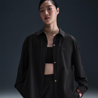 Nike Womens 24.7 PerfectStretch Dri-FIT Oversized Long-Sleeve Shirt in Black | HM8385-010