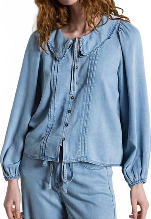 Suncoo Lazar Tencil Collar Shirt In Jeans Clair