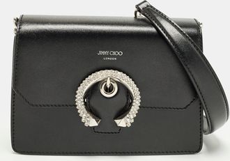 Jimmy Choo London Madeline Crystal Black Leather Shoulder Bag