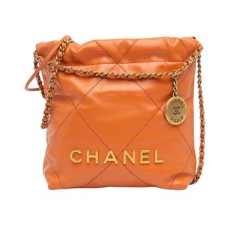Chanel Pre-owned Mini Shiny Calfskin 22 Handbag - Dames - Pre-owned - Oranje - Maat: ONE Size Leer
