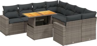 vidaXL Vidaxl - Set De Muebles De Jard&iacute;n 9 Pzas Y Cojines Rat&aacute;n Sint&eacute;tico Gris