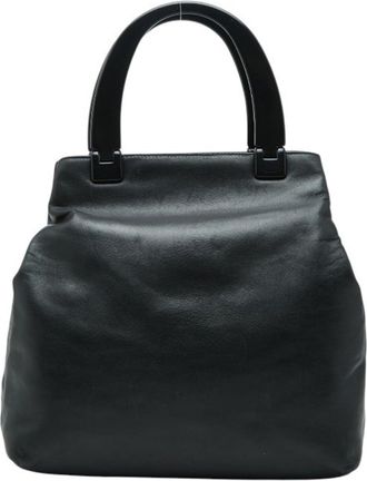 Prada Black Leather Plastic Handbag Tote Bag (Pre-Owned)