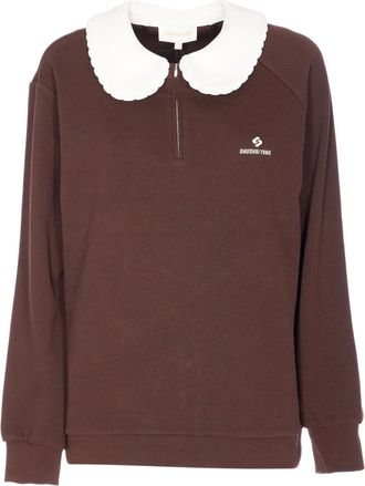 Shushu/Tong logo-embroidery zip-collar sweatshirt - women - Cotton - 10 - Brown