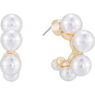 Ettika Five-Point Imitation Pearl Huggie Hoop Earrings in Gold at Nordstrom