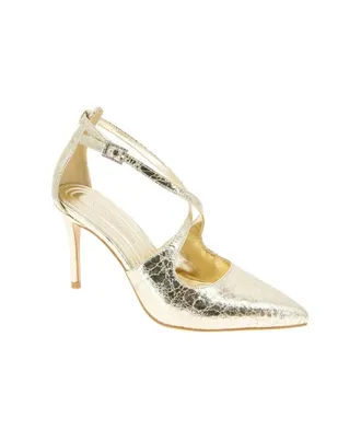 BCBGeneration Womens Bcbgeneration Bromi Pump Gold Criss-Cross Strap Stiletto Heel ZAP1521