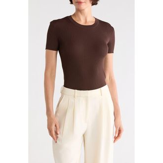 T Tahari Short Sleeve Crewneck Ribbed T-Shirt in New Brown at Nordstrom Rack, Size X-Small