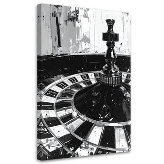Feeby Cuadro En Lienzo, Ruleta Casino Moderno Blanco Y Negro, 80x120