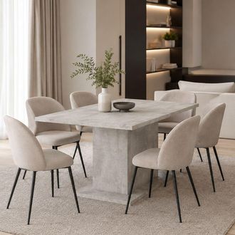 Dmora Mesa Fija Litarari, 6 Plazas, Forma Rectangular, Tono Estructura Cemento, 138x80x74h Cm Gris Cemento