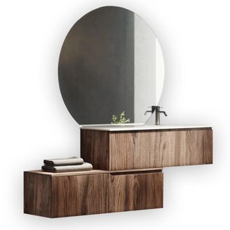 Aquadesign Mueble de ba&ntilde;o ba&ntilde;era derecha 4 piezas en mdf roble oscuro
