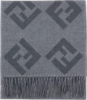 Fendi Winter Scarves, male, Gray, Size: ONE SIZE Sciarpa Sfrangiata Motivo FF all-over Reversibile