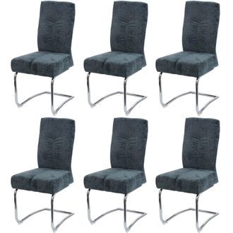 Hhg [nunca Usado] Lote De 6 Silla De Comedor Hhg-125, Silla De Cocina Silla Cantilever Sill&oacute;n, Metal Tela/textil Chenilla, Azul-verde