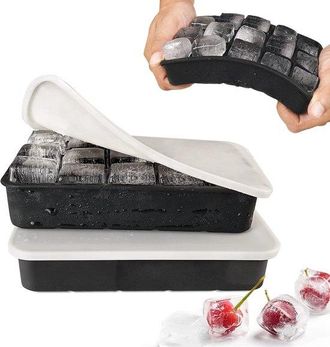 OEM Bandeja De Silicona Para Cubitos De Hielo Con Tapa, 15 Compartimentos, Para Cubitos De Hielo Cuadrados De 3 Cm, Color Negro, 2 Unidades