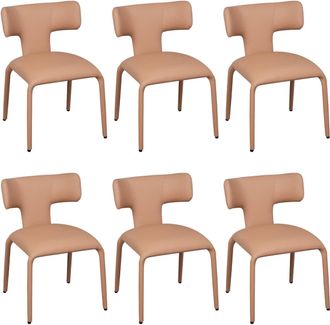 Woltu Woltu Juego De 6 Sillas De Comedor De Piel Sint&eacute;tica, Sillas De Cocina Modernas Con Patas Met&aacute;licas Para Sala De Estar, Color Marr&oacute;n Camel Claro