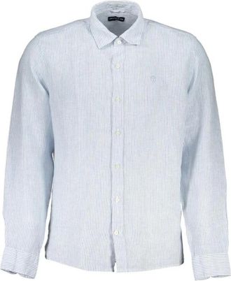 North Sails Lichtblauw Linnen Gestreept Overhemd - Heren - Casual Overhemden - Blauw - M - Linnen - Overhemden
