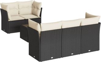 vidaXL Set De Comedor De Jard&iacute;n 7 Pzas Y Cojines Rat&aacute;n Sint&eacute;tico Negro Vidaxl