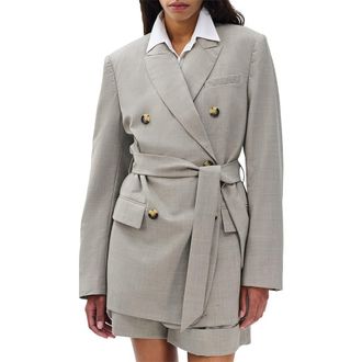 Rag & Bone Virginia Tie Waist Double Breasted Blazer in Grey at Nordstrom, Size 8