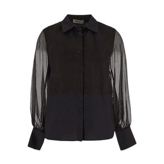 Gentryportofino Shirts, female, Black, Size: 2XS Double Fabric Long Sleeve Classic Collar Shirt