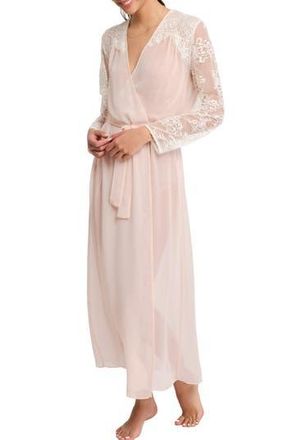 Rya Collection Giselle Lace & Chiffon Long Robe in Blush at Nordstrom Rack, Size Medium/large