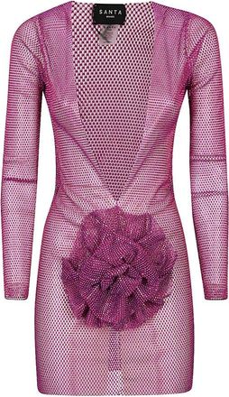 Santa Brands Fuchsia Bloem Jurk met V-Hals - Dames - Feestkleedjes - Roze - ONE Size - Kleedjes