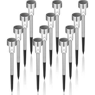 OEM Juego De 12 Luces Solares Exteriores De Acero Inoxidable Impermeables (blanco C&aacute;lido) Para Patio, C&eacute;sped, Jard&iacute;n Y Paisajismo -crezuo