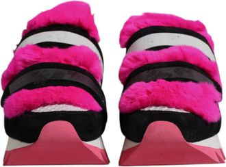 Dolce & Gabbana Black Pink Fur Embellished Sneakers Womens Shoes (Pre-Owned)