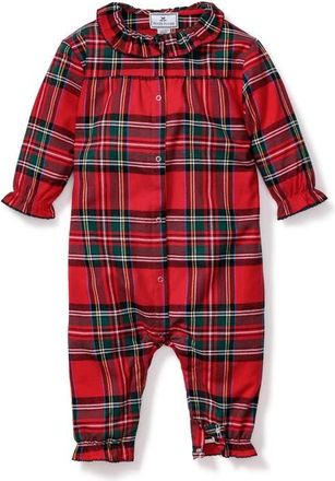 Petite Plume Madeline Imperial Tartan One-Piece Brushed Twill Pajamas in Red at Nordstrom, Size 12-18M