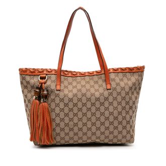 Gucci Vooraf Eigendom Middelgrote GG Canvas Bamboe Tassel Tote