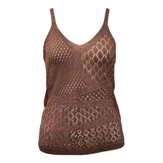 Simona Corsellini Sleeveless Tops, female, Brown, Size: XS Top in maglia luxury con bredelline