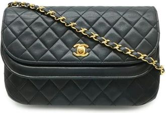 Chanel Pre-owned Lambskin Matelasse Double Flap Shoulder Bag - Dames - Vintage Schoudertas - Zwart - ONE Size - Leer - Vintage