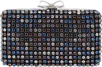 Self Portrait Rectangular Crystal-Embellished Clutch with Silver-tone Strap