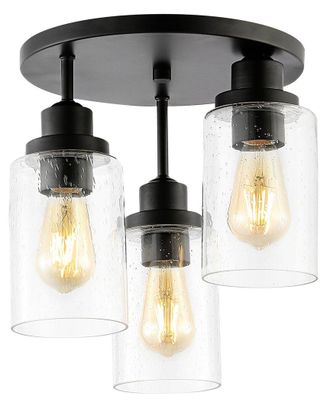 Jonathan Y Designs Jonathan Y Jonah 12In 3-Light Bohemian Farmhouse Iron/Seeded Glass Led Semi Flush Mount