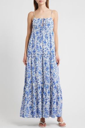 Rails Mica Print Cotton Blend Tiered Maxi Sundress in Blue Marguerite at Nordstrom, Size Xx-Small