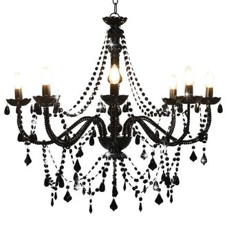 Berkfield Home Chandelier with Beads Black 8 x E14 Bulbs