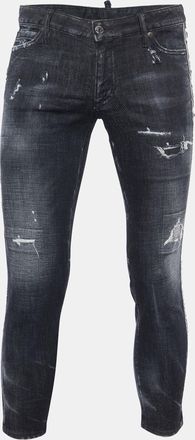 Dsquared2 Black Washed Denim Distressed Skinny Cropped Jeans