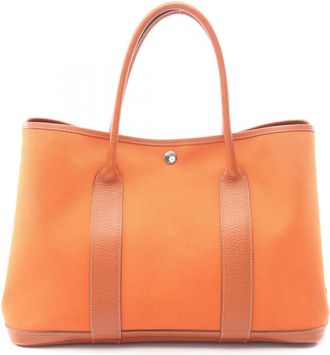 Herm&egrave;s Brown Potiron Buffalo Leather Toile Officier Handbag Tote Bag (Pre-Owned)