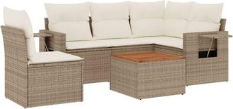 vidaXL Juego De Sof&aacute;s Jard&iacute;n Con Cojines 6 Pzas Rat&aacute;n Sint&eacute;tico Beige Vidaxl