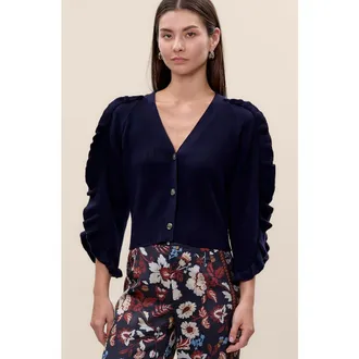 Rebecca Taylor Kaia Knit Cardigan in Navy at Nordstrom, Size X-Large