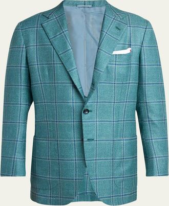 Kiton Mens Windowpane Wool and Cashmere Contemporary-Fit Sport Coat