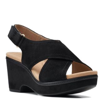 Clarks Womens Giselle Coast Wedge Sandal, Black Suede, 5.5 UK