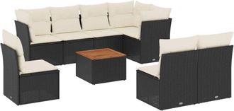 vidaXL Set De Sof&aacute;s De Jard&iacute;n 8 Piezas Y Cojines Rat&aacute;n Sint&eacute;tico Negro Vidaxl